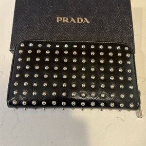 Prada Black Wallet with Silver Studs
